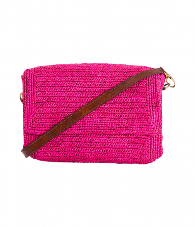 Sac Dia Raphia Tressé et Coloris Fuchsia