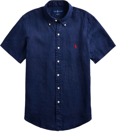 CHEMISE LIN MANCHES COURTES MARINE