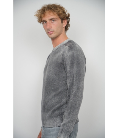 Pull Col Rond Noir Cashmere Gris